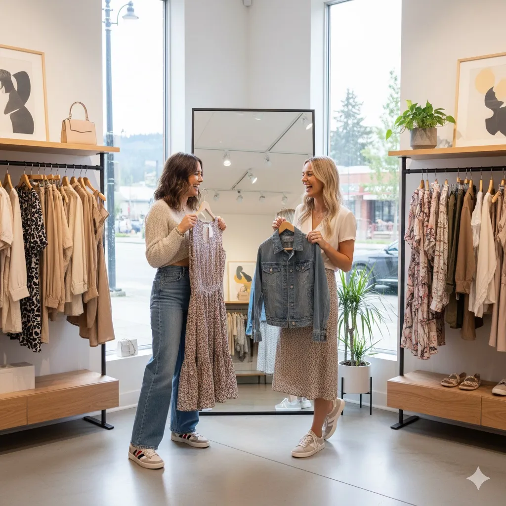 Two women business owners in retail store preparing for business sale